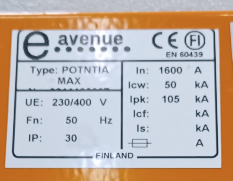 1600A 230_400V Icw 50kA Ipk 105kA kentät 08-10 EAvenue NK1.2C 5/5 keskus