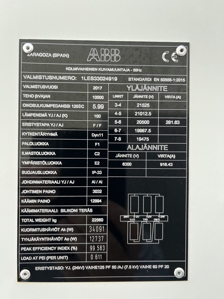 10MVA 20,5/6,3kV ABB intermediate transformer 2017