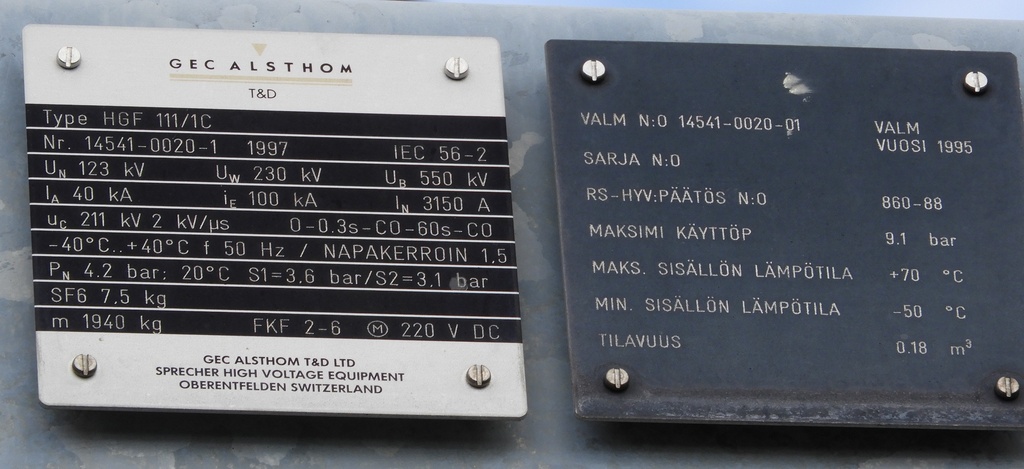 110kV circuit breaker GEC ALSTHOM 1995