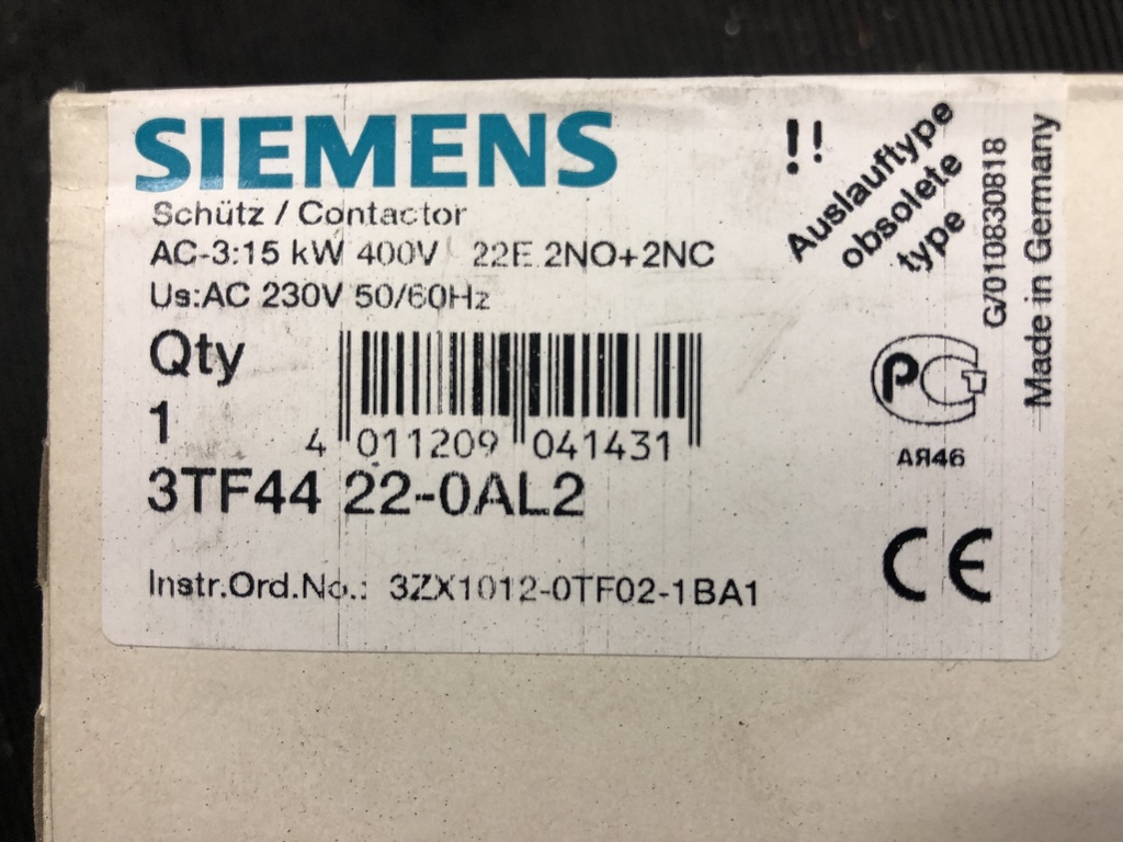 Siemens 3TF4422-0AL2 contactor 230VAC