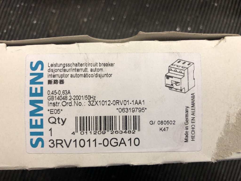 Siemens 3RV1011-OGA10 suojakytkin 0,45-0,63A