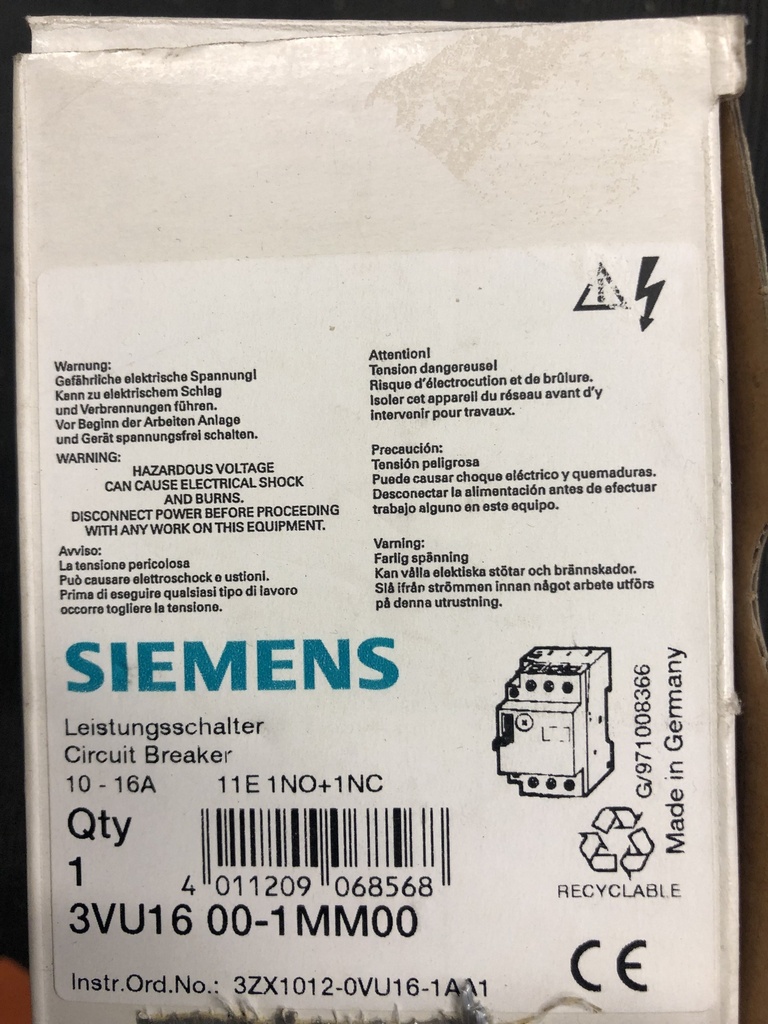 Siemens 3VU1600-1MM00 protective switch 10-16A
