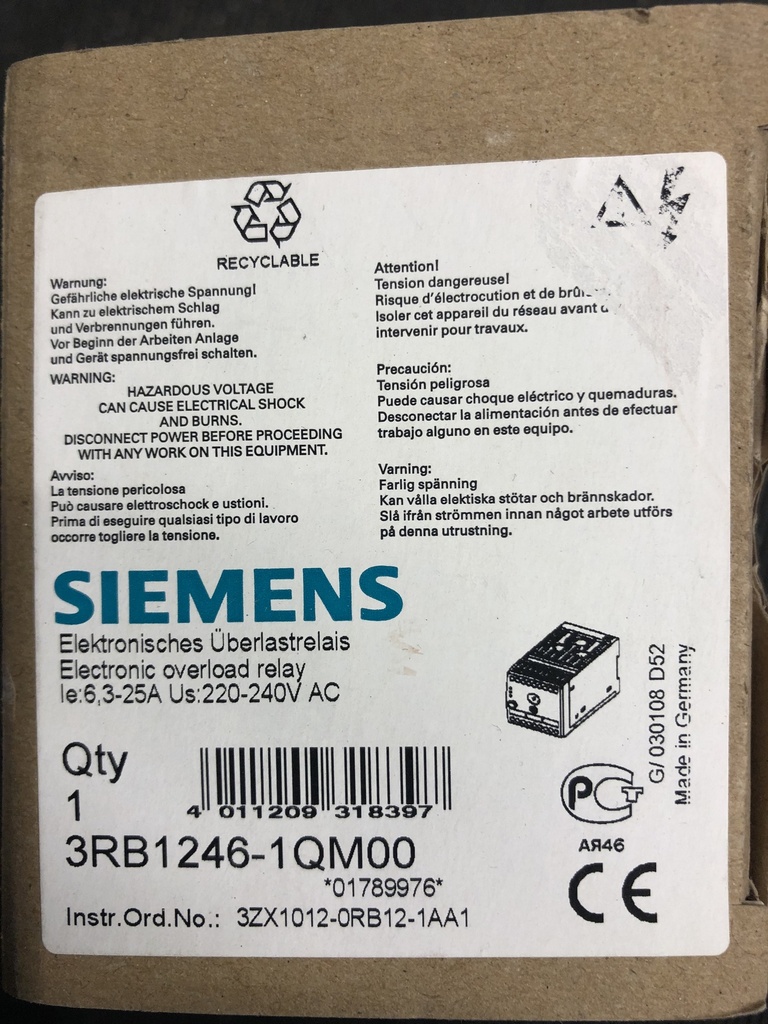 Siemens 3RB1246-1QMOO overload relay 6,3-25A