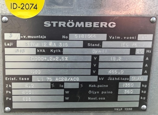 [ID-2074] 315kVA 20/0,4kV Öljymuuntaja Strömberg vm. 1988